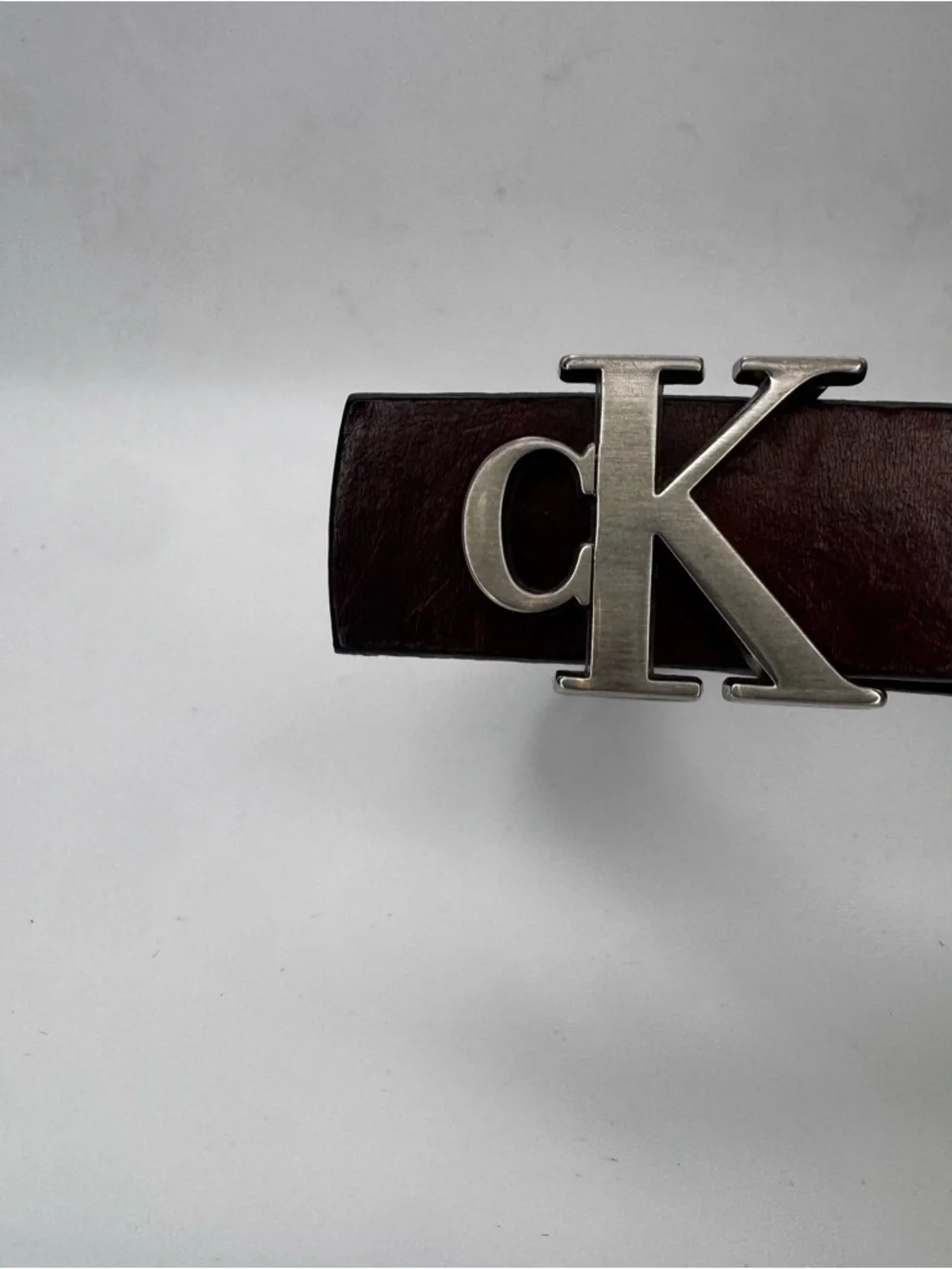 Calvin Klein Brown Leather Belt with Silver cK Buckle